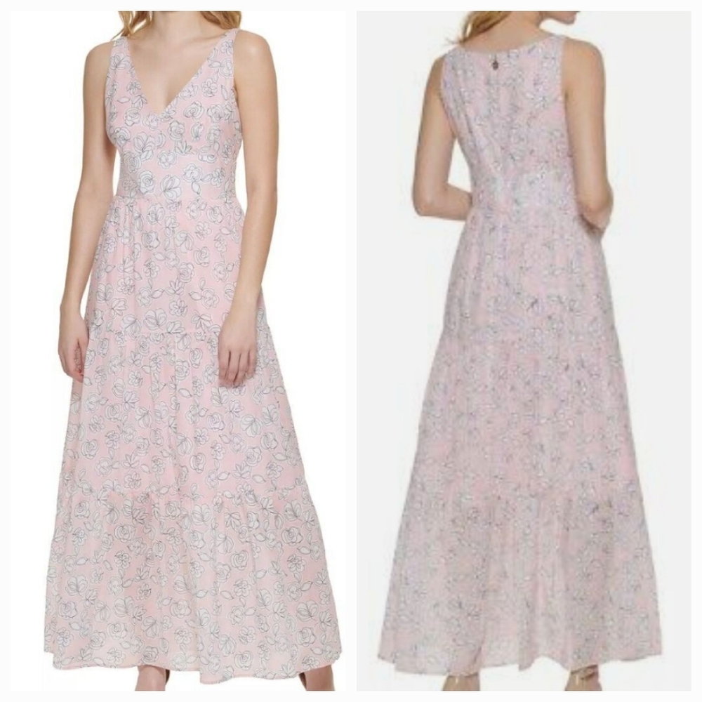 Tommy Hilfiger floral flowy vneck pink maxi sleeveless dress sz 16 - Picture 1 of 10